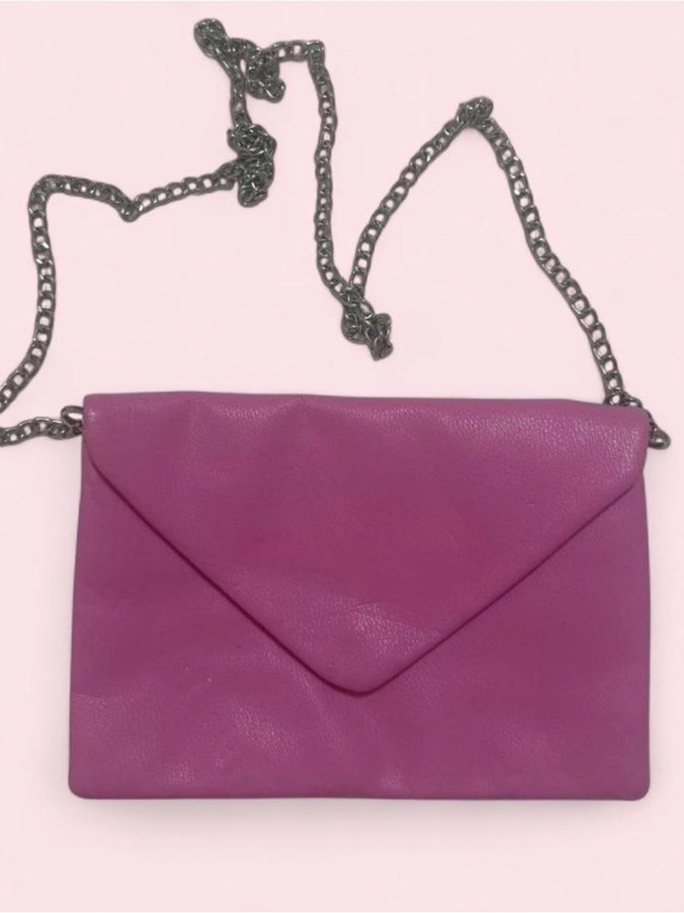 Pink Envelope Clutch with Chain Strap